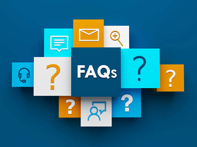 FAQs and question marks on blue backgroud