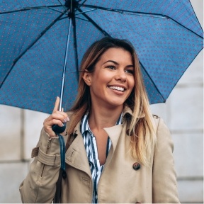 woman with blue umbrella