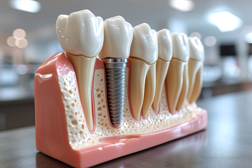AI image of a model dental implant at the dentist's office